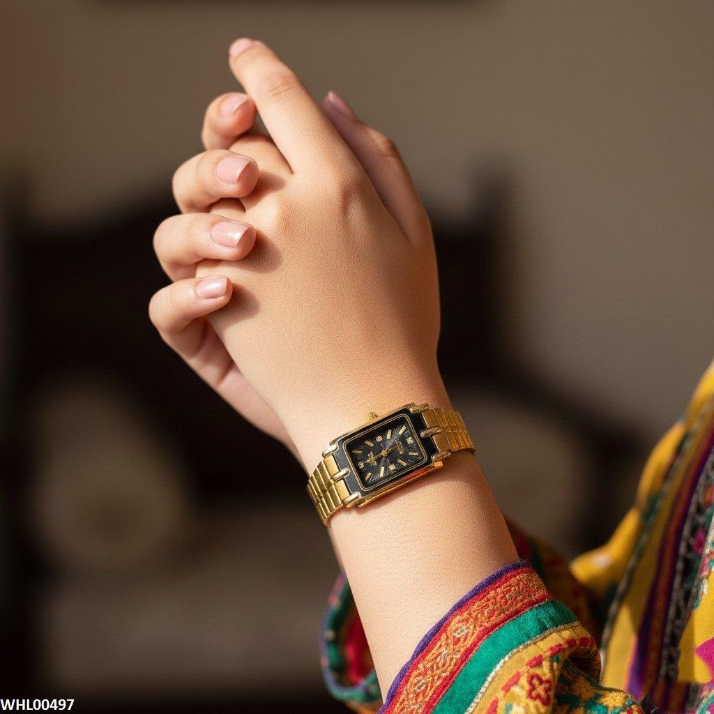 WHL00497 IWA Rectangle Black Dial Couple Watch - WHL