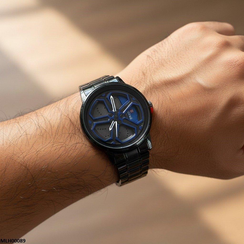 MHL00089 HWR Round Car Wheel Blue Rim Men's Watch - MHL