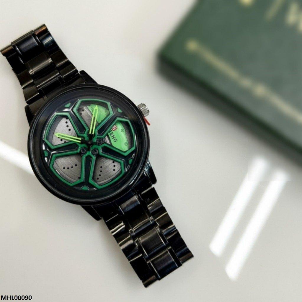MHL00090 HWR Round Car Wheel Green Rim Men's Watch - MHL