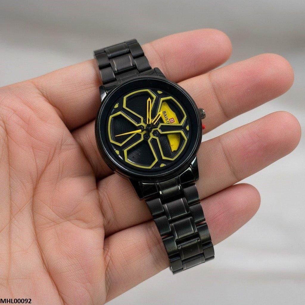 MHL00092 HWR Round Car Wheel Yellow Rim Men's Watch - MHL