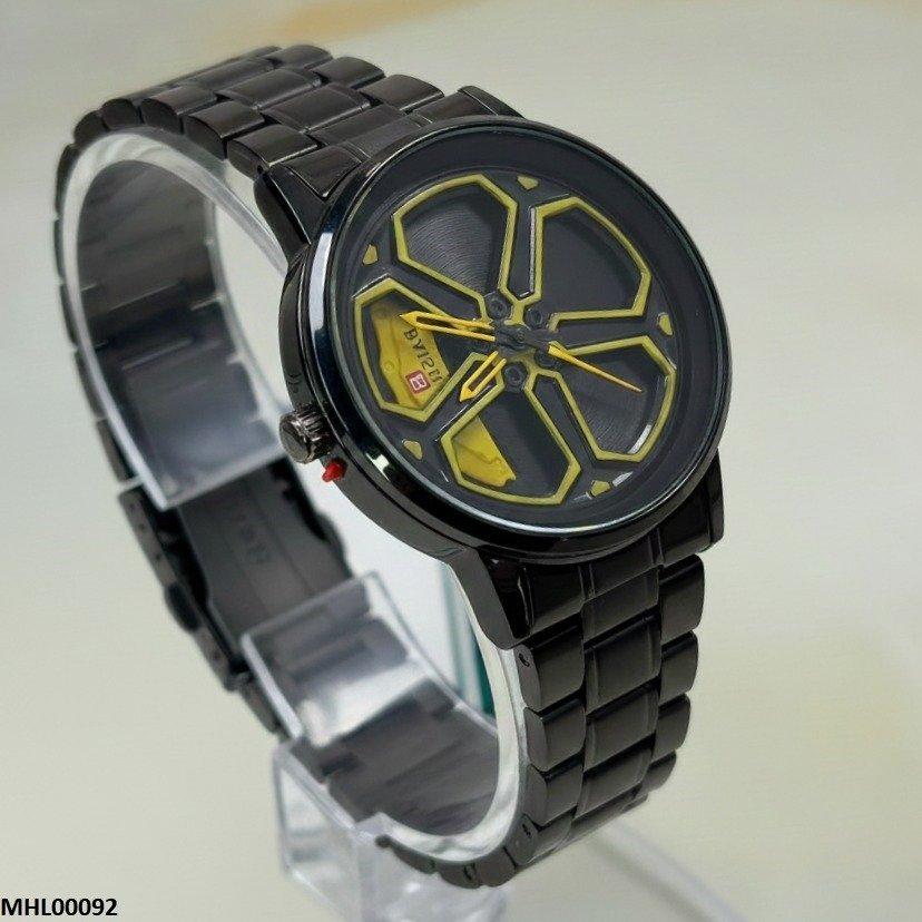 MHL00092 HWR Round Car Wheel Yellow Rim Men's Watch - MHL