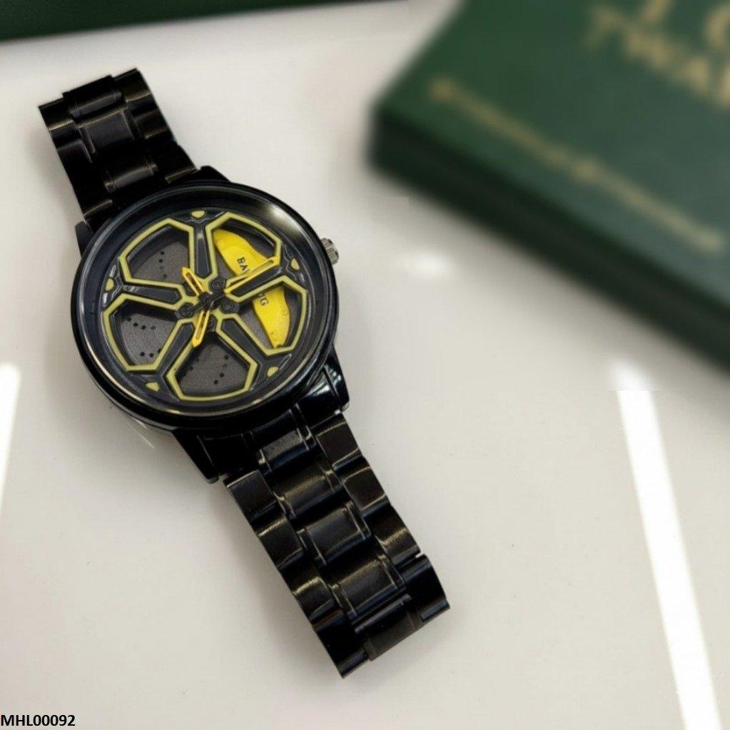 MHL00092 HWR Round Car Wheel Yellow Rim Men's Watch - MHL