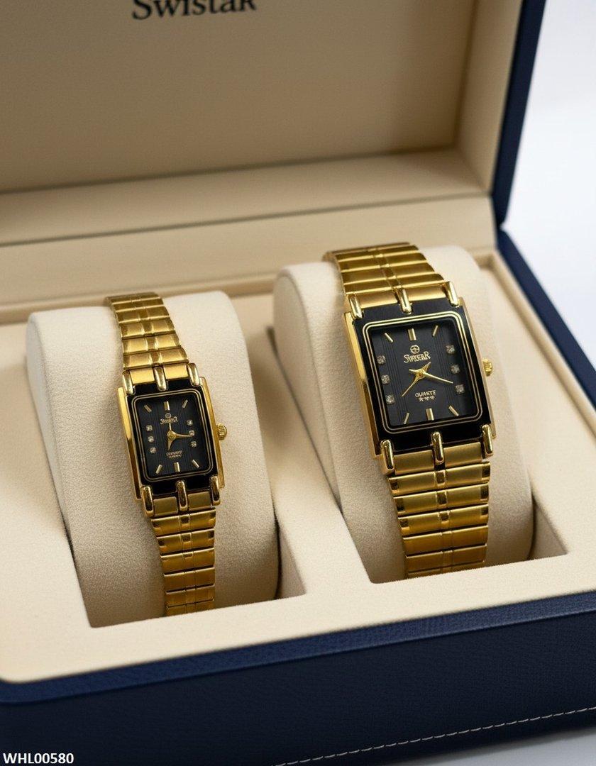 WHL00580 IWA Rectangle Black Dial Couple Watch - WHL
