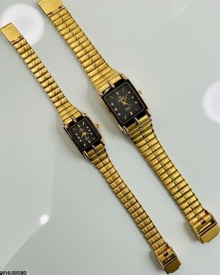 WHL00580 IWA Rectangle Black Dial Couple Watch - WHL