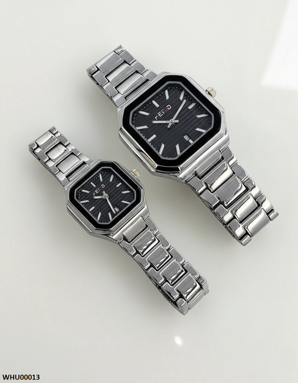 WHU00013 HWR Square Black Dial Couple Watch - WHU